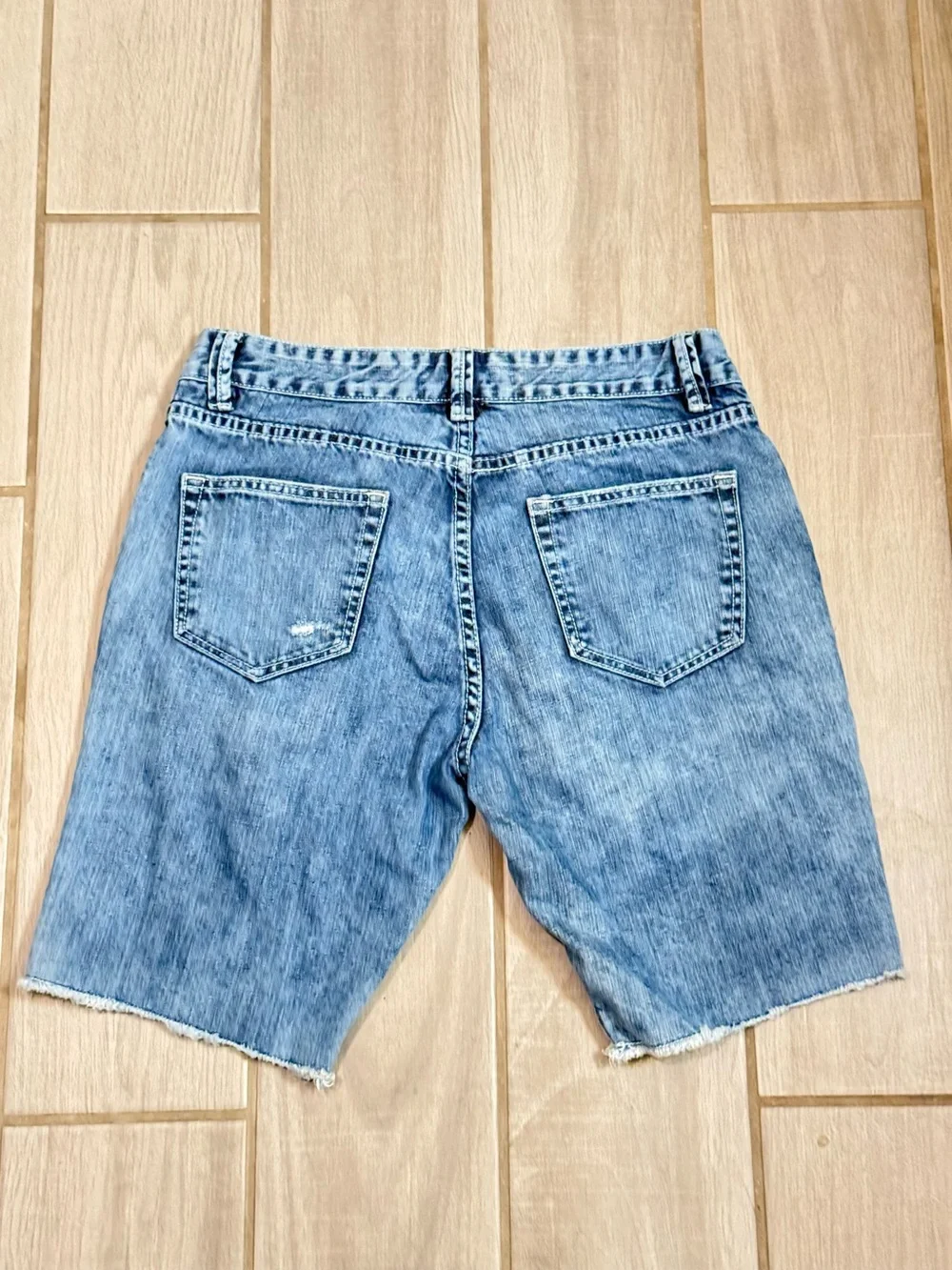 American Rag Blue Ribbed Moto Denim Shorts